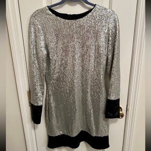 Badgley Mischka Black and Silver Sequin Gown